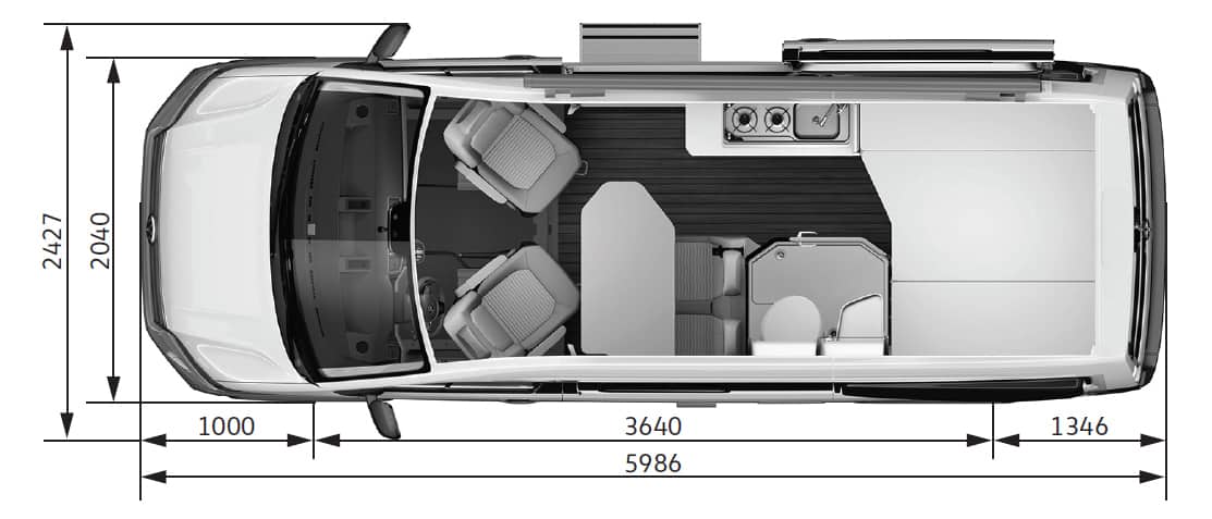 Grundriss des VW Grand California 600.