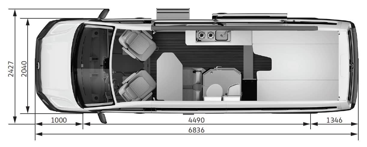 Grundriss des VW Grand California 680.