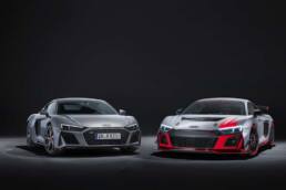 Audi R8 5.2 FSI Coupé und R8 LMS GT4 (von links).