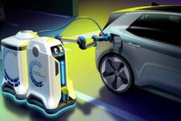 Wenn der Roboter zum Laden vorbeikommt 2 Studie eines mobilen, robotergesteuerten Ladesystems von Volkwagen Komponente.