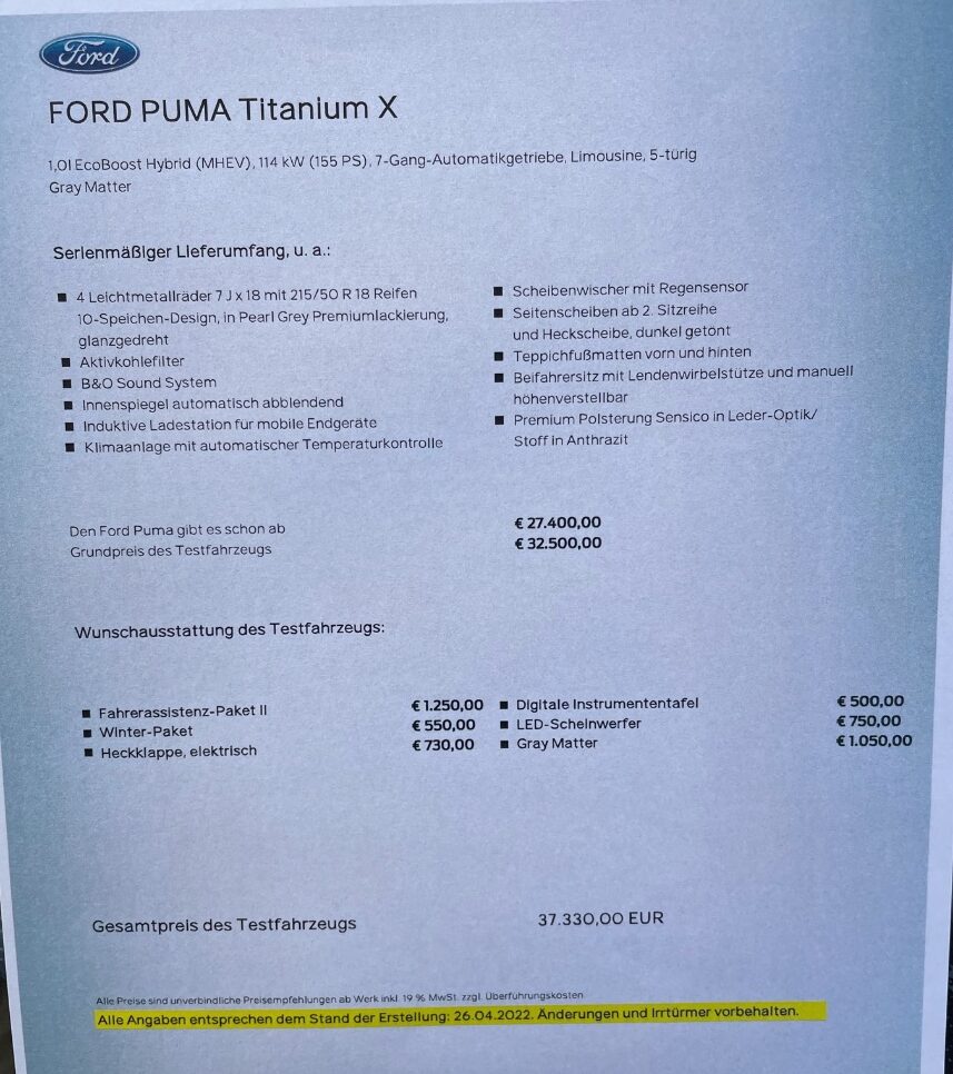 Ford Puma Technische Daten